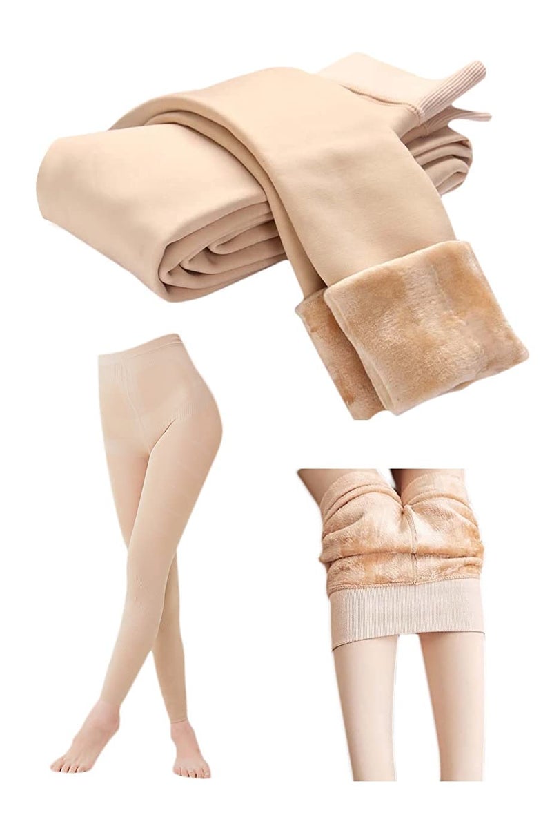Klassik | Since 1993 | Women/Girls Comfort Fleece Footed Fur Leggings (Without Socks) | Winter Wear Extra Warm, Woolen High Waisted Lined Thigh Highs (Black-Skin Color) | Slim Fit Pyjamas, Skin-M - Image 2
