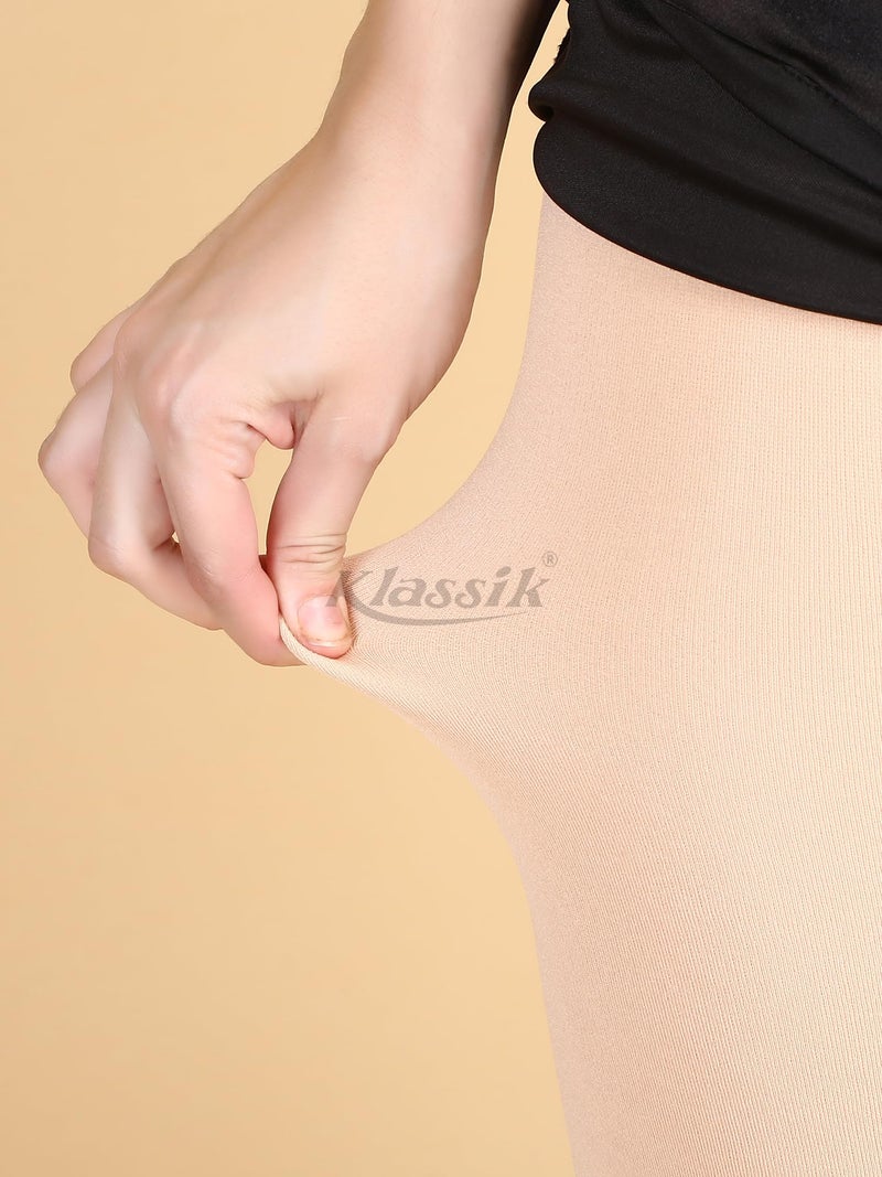 Klassik | Since 1993 | Women/Girls Comfort Fleece Footed Fur Leggings (Without Socks) | Winter Wear Extra Warm, Woolen High Waisted Lined Thigh Highs (Black-Skin Color) | Slim Fit Pyjamas, Skin-M - Image 4