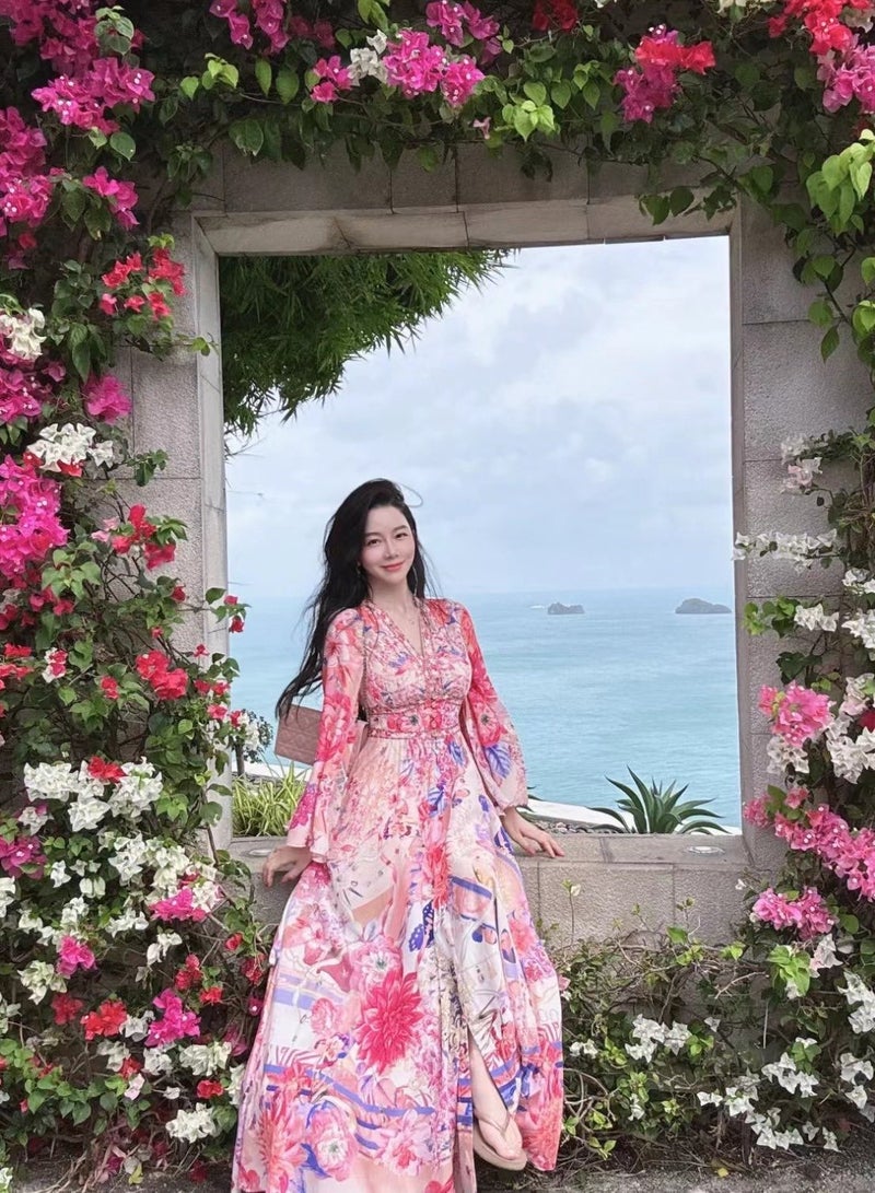 Camilla Lady's Silk Dress Diamond Peony retro Bohemian style  - Image 3