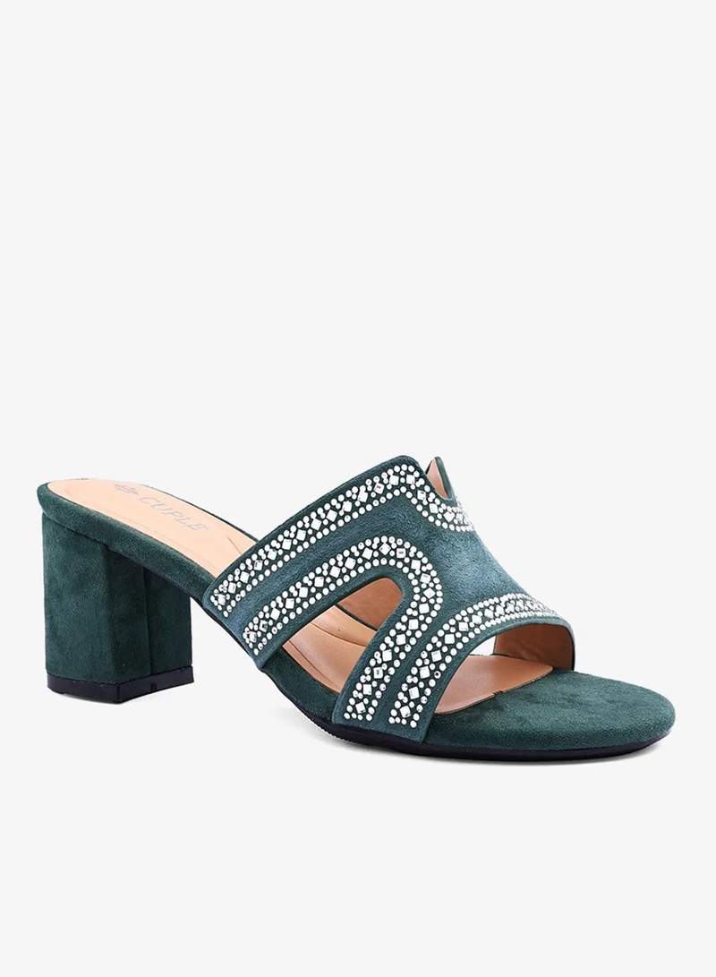 Cuple Womens embellished classic slip-on heeled sandals