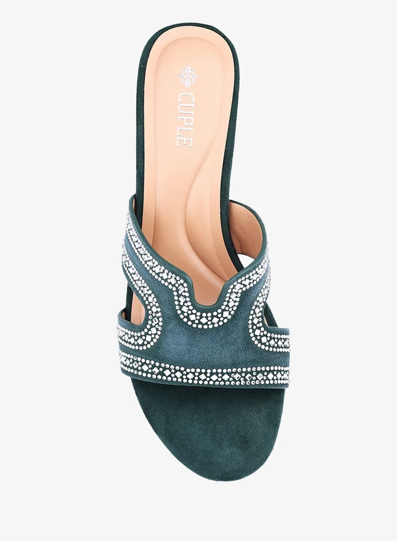 Cuple  Womens embellished classic slip-on heeled sandals for Women | Best Price UAE