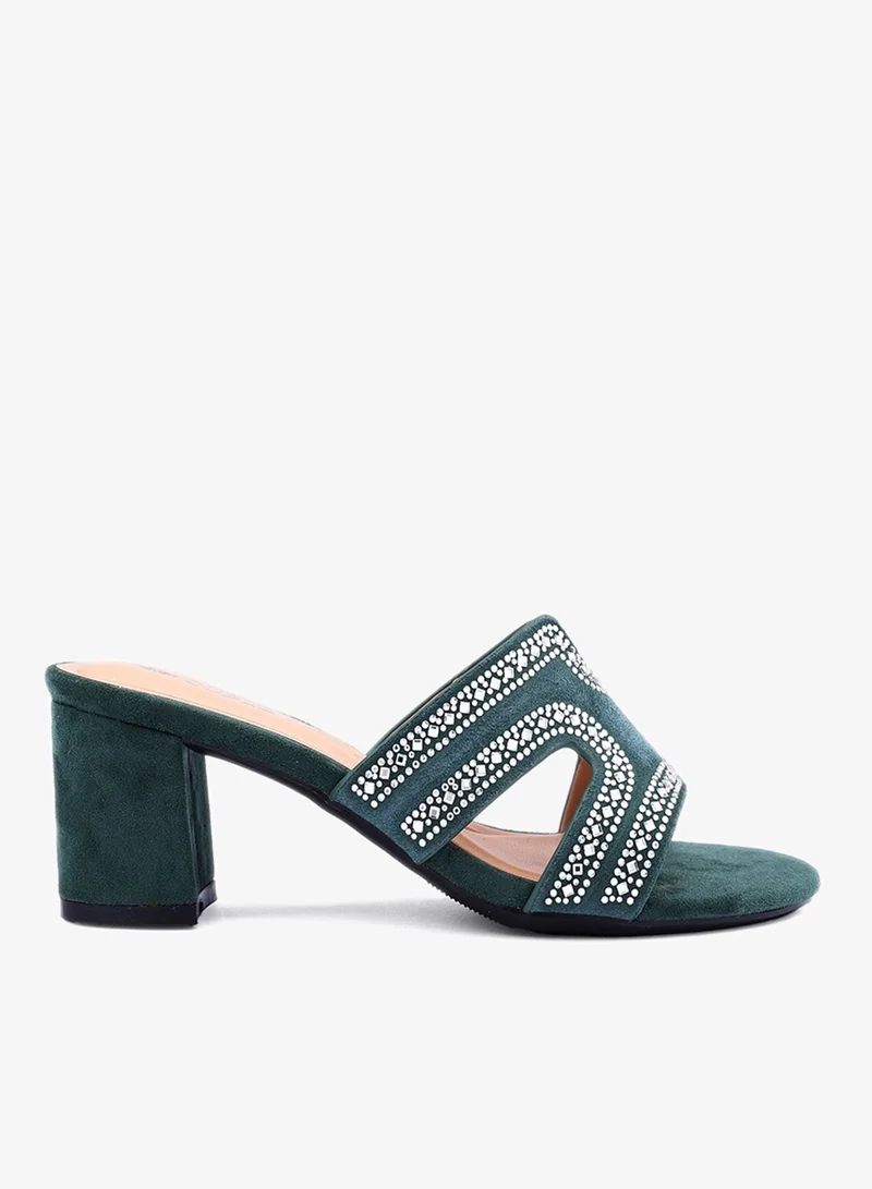Cuple Womens embellished classic slip-on heeled sandals