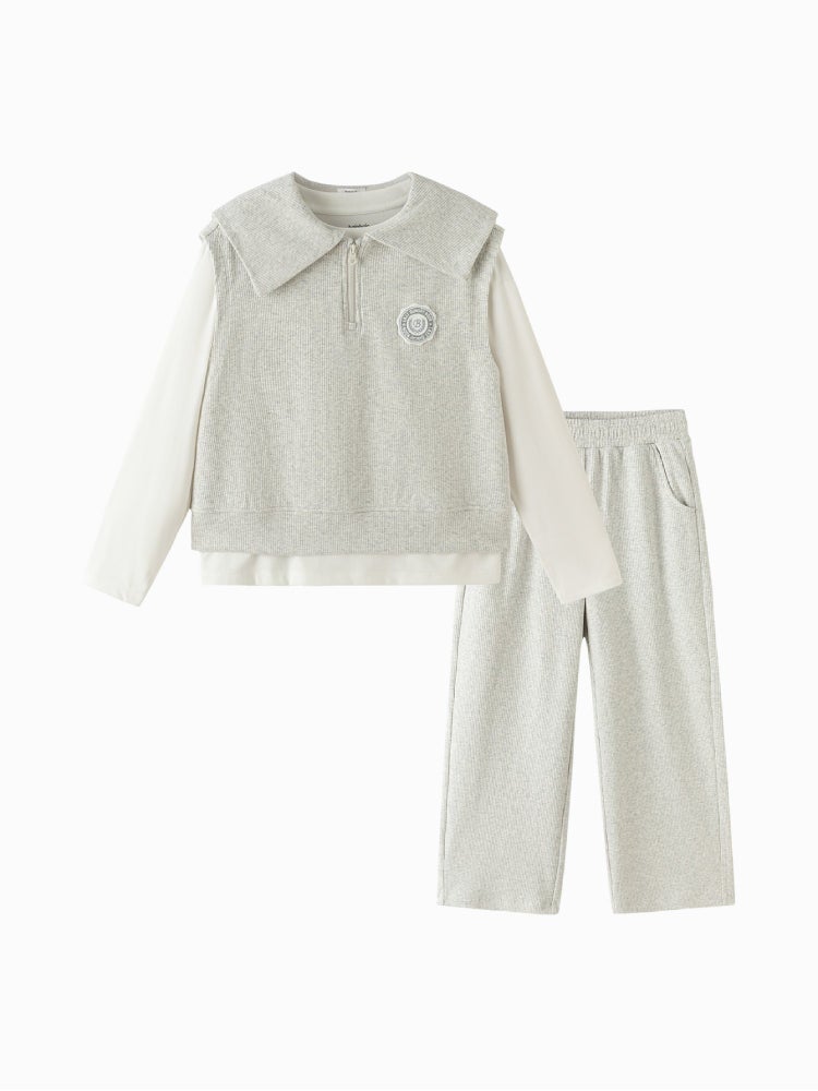 بالابالا طقم بطبقات مع توب طويل وبنطلون واسع للبنات - Image 1