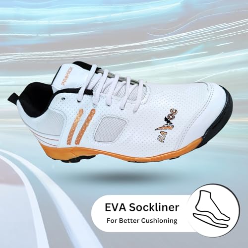 Prokick Havoc Cricket Shoes for Men and Women|Lightweight & Durable Cricket Shoes|PVC Studs Spikes Sports Shoe for Unisex|Synthetic Leather Upper Sports Shoes|EVA Sockliner, White/Gold/Black-5 UK - Image 3