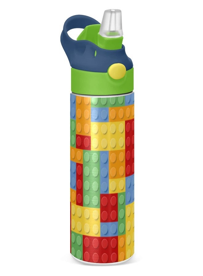 Kigai Small Water Bottle for Kid 12oz Building Blocks Insulated Bottle with Straw Lid Stainless Steel Tumbler Vacuum Cup Thermal Bottles - Image 1