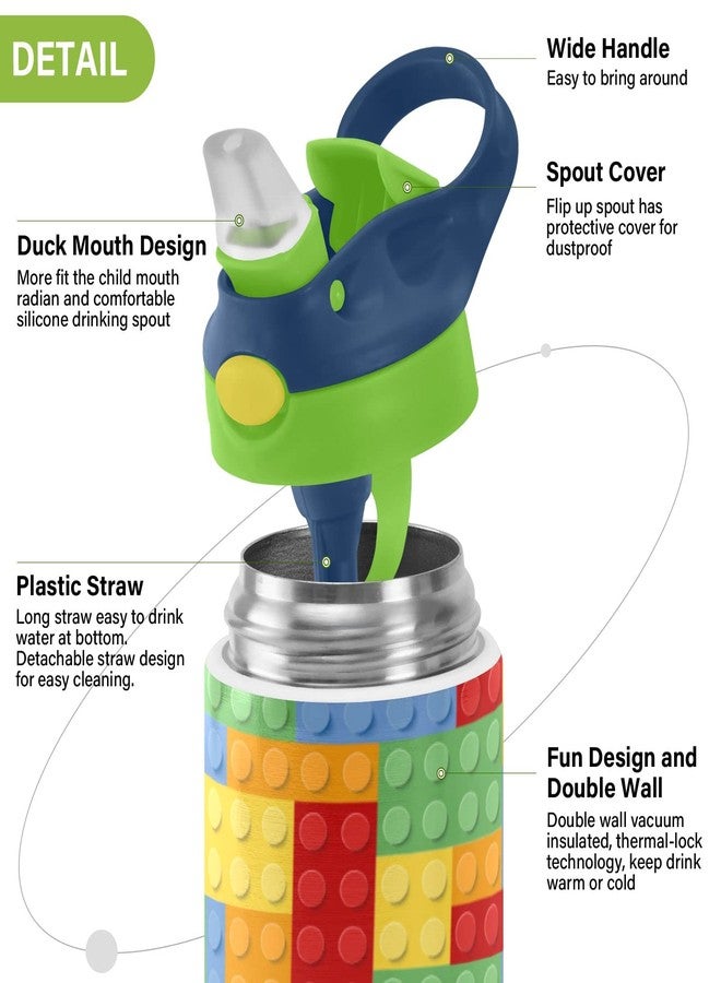 Kigai Small Water Bottle for Kid 12oz Building Blocks Insulated Bottle with Straw Lid Stainless Steel Tumbler Vacuum Cup Thermal Bottles - Image 4