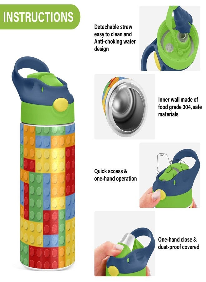 Kigai Small Water Bottle for Kid 12oz Building Blocks Insulated Bottle with Straw Lid Stainless Steel Tumbler Vacuum Cup Thermal Bottles - Image 5