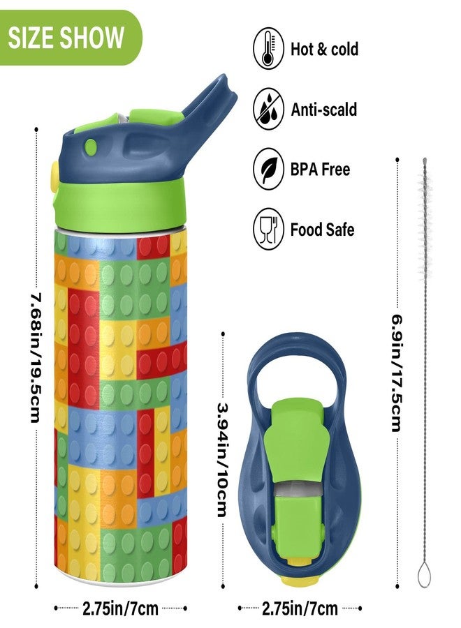 Kigai Small Water Bottle for Kid 12oz Building Blocks Insulated Bottle with Straw Lid Stainless Steel Tumbler Vacuum Cup Thermal Bottles - Image 3