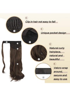 SOFEIYAN Curly Ponytail Extension 15 Inch Heat Resistant Synthetic Natural Wavy Hairpiece Wrap Around Pony Tail Hair Extensions For White Black Women Hair Piece, Darkest Brown/Light Auburn Mix 