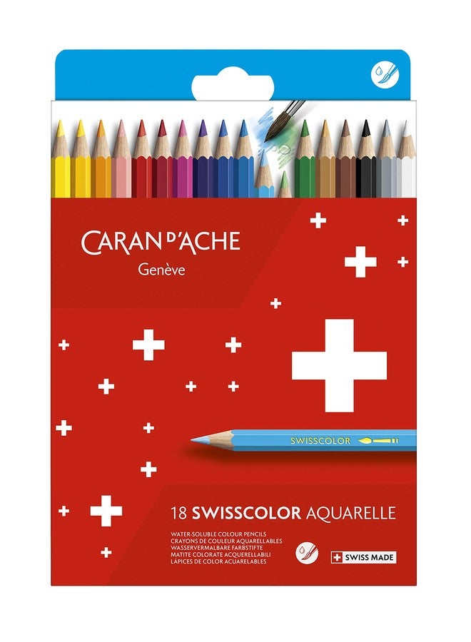 Caran d'Ache 1285.818 Swisscolor 18 Water-Soluble Colouring Pencils in Box - Image 1