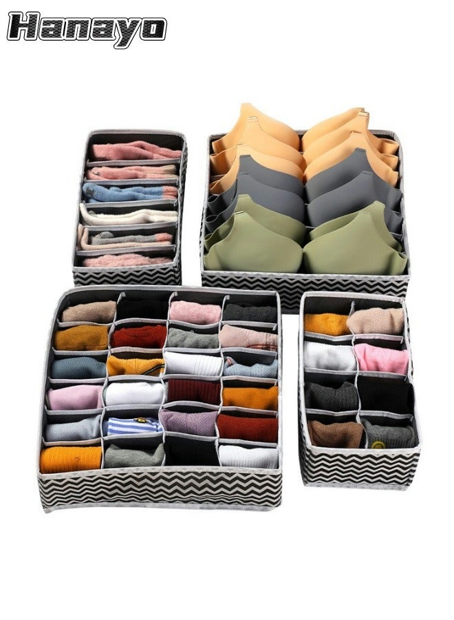 Hanayo 4 Pcs Closet Drawer Organizer Foldable Underwear and Bras Drawer Organizers Non-woven Fabric Storage Box Divider Bins for Bra Socks Underware Ties Clothes (Wave) - Image 1