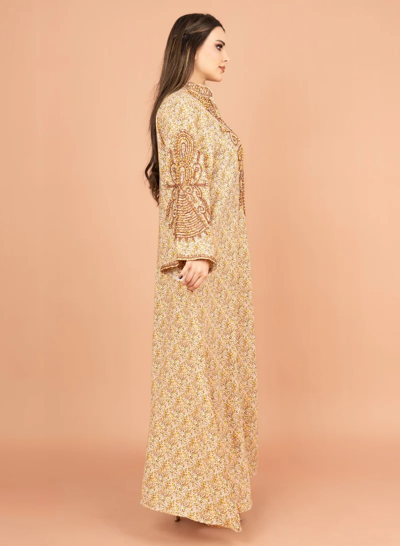 IKKXA Crystal and Thread Elegance Jalabiya IK1010 Brown