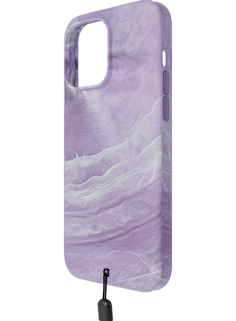 Bodyguardz Carve Marble for iPhone 15 PRO Case Cover compatible with MagSafe with Lanyard - Purple/White - Image 1