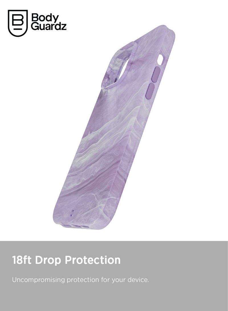 Bodyguardz Carve Marble for iPhone 15 PRO Case Cover compatible with MagSafe with Lanyard - Purple/White - Image 3