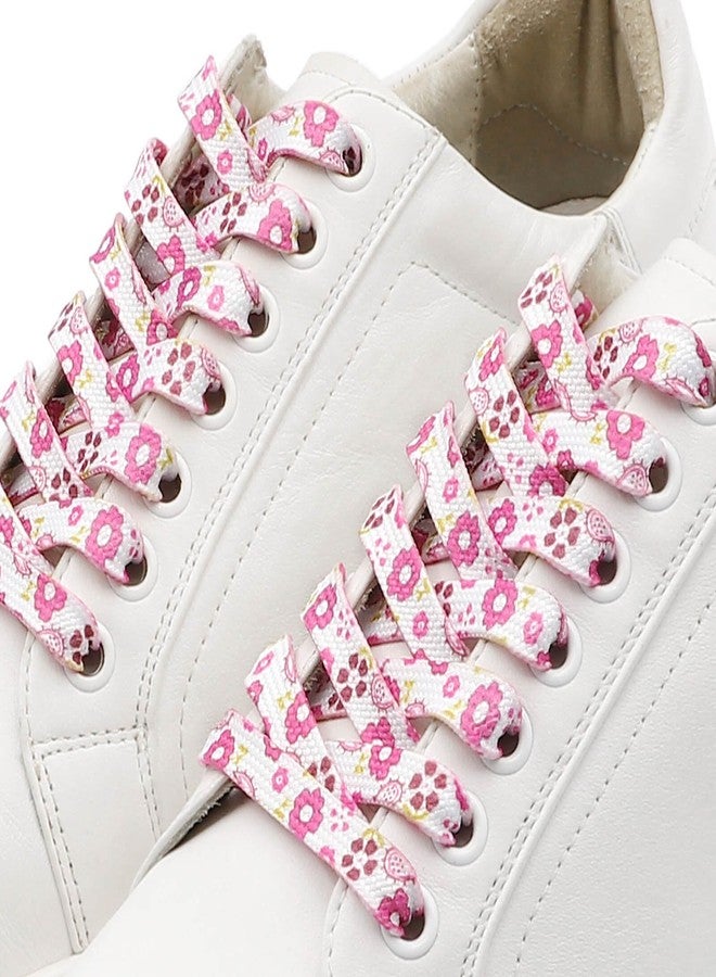 DANHUA Colored Printed Flat Shoelaces: 2 Pair Patterned Shoe Laces for Sneakers, 23 White Pink, 63Inch (160CM) - Image 3