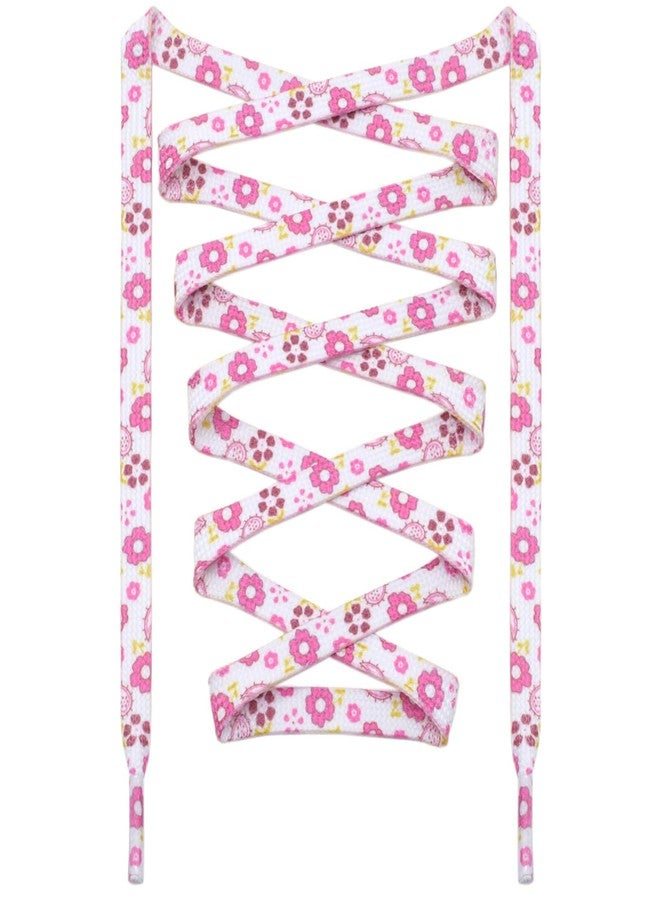 DANHUA Colored Printed Flat Shoelaces: 2 Pair Patterned Shoe Laces for Sneakers, 23 White Pink, 63Inch (160CM) - Image 1