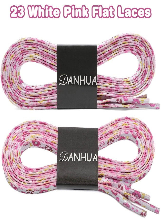 DANHUA Colored Printed Flat Shoelaces: 2 Pair Patterned Shoe Laces for Sneakers, 23 White Pink, 63Inch (160CM) - Image 2