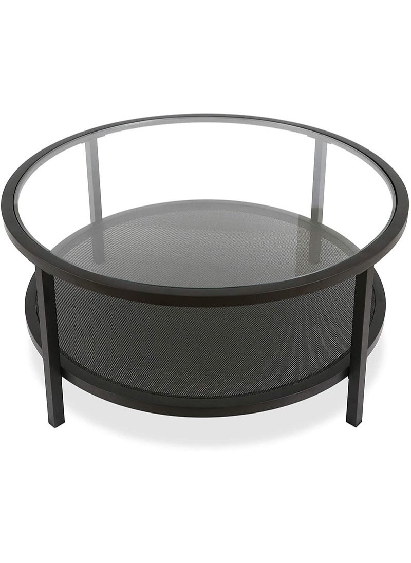 AGD Modern Glass Coffee Table 2 Layers Round Side Table Glass Top for Living Room Office Hotel Hall 75*45 cm  - Image 4