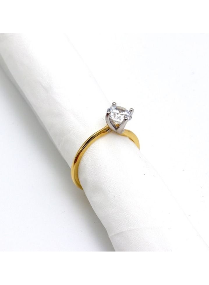 Gold Zone Real Gold 2 Color Plain Solitaire Stone Ring 0016 (Size 7.5) R1982 - Image 2