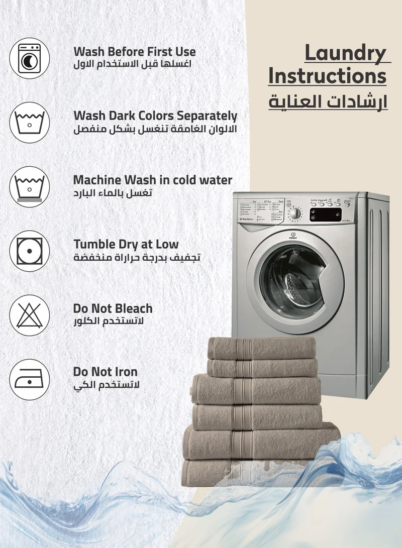 Donetella Premium Towel 6-Pcs Set, 100% Combed Cotton 600 GSM, Highly Absorbent, Quick Dry Towel Set Include 2 Bath Towel, 2 Bath Sheet, 2 Hand Towel, Best Set for Bathroom Gym, Hotel And Spa,Dark beige