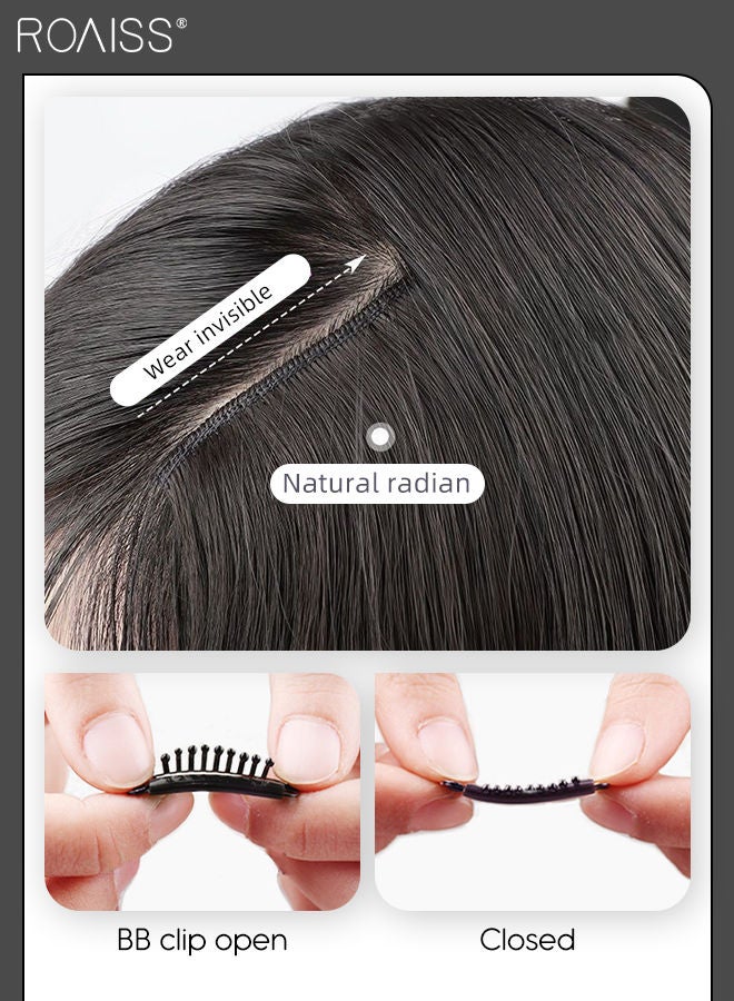 رويس وصلة إطالة شعر ذات الطبقات على شكل حرف U، وصلات شعر مستعار مستقيم من قطعة واحدة مع 4 مشابك، قطعة شعر صناعية مقاومة للحرارة للفتيات والنساء، أسود، 40 سم (16 بوصة) - Image 5