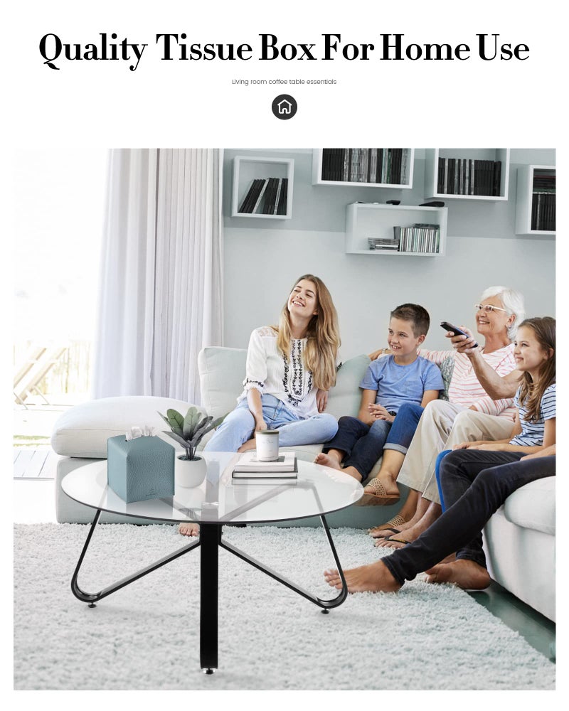 Jeethemy غطاء صندوق المناديل، حافظة مناديل جلدية PU مربعة من جيثيمي، علبة مناديل حديثة لتنظيم وتوزيع ورق الوجه، 5X5X5''، زرقاء مفردة - Image 2