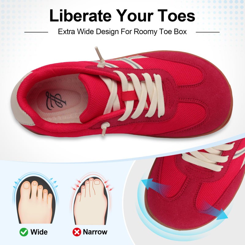 LeIsfIt Women's Wide Barefoot Walking Shoes Slip-on Casual Tennis Shoes Non-Slip Zero Drop Comfort Sneakers Red Size 9 - Image 3