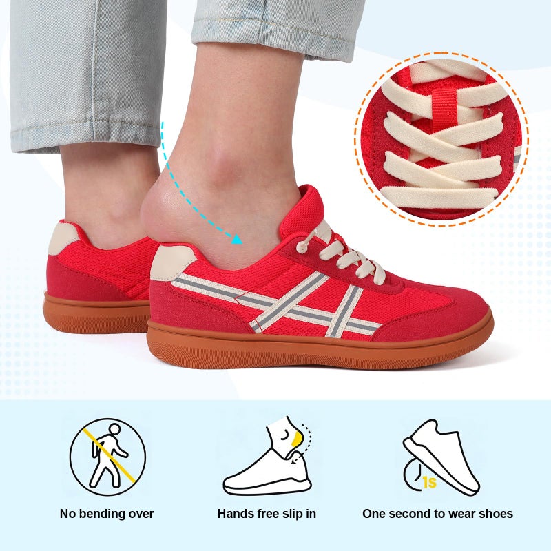 LeIsfIt Women's Wide Barefoot Walking Shoes Slip-on Casual Tennis Shoes Non-Slip Zero Drop Comfort Sneakers Red Size 9 - Image 4