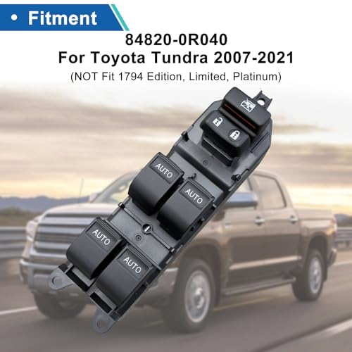 BELGEMAY Upgraded Power Window Master Switch for 2007-2021 Toyota Tundra & Sequoia – White LED Backlit, Auto Up/Down All Windows, Plug-and-Play (Excludes 1794/Limited/Platinum) [84820-0R040] - Image 2