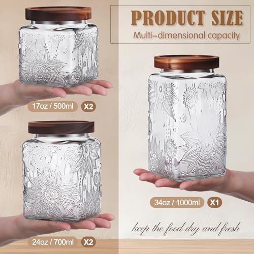 Suclain 5 Pcs Sunflower Vintage Glass Jars with Bamboo Airtight Lid 172434 oz Glass Food Containers Storage for Kitchen Counter Pantry Sugar Flour Coffee Tea Candy Oats CerealSquare - Image 3