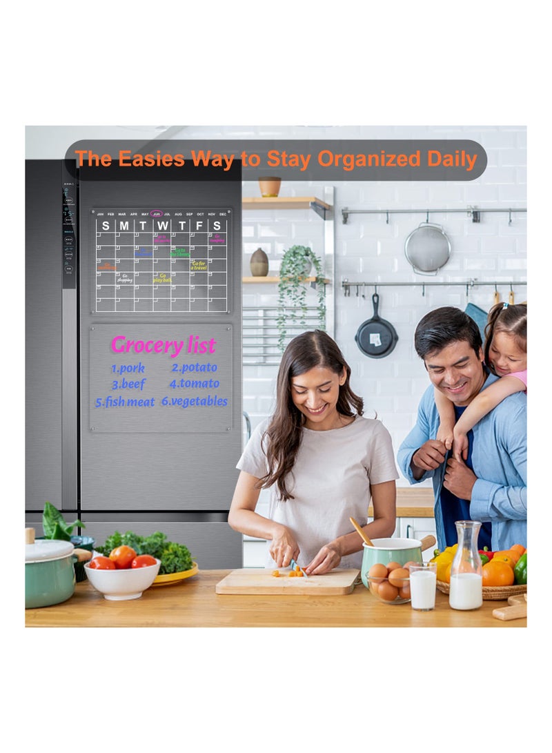 Dry Erase Board Calendar Acrylic Magnetic Dry Erase Board Calendar For Fridge Reusable Clear Dry Erase Board Calendar For Fridge Acrylic Calendar Planner Board For Refrigerator (2 Piece) - Image 3