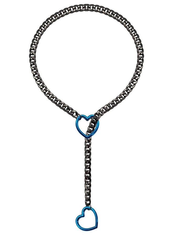 Blue Drop Lariat Y Shaped Necklace for Women Men Adjustable O-Ring Choker Blue Love Heart Slip Chain Cuban Necklace Punk Rock Gothic Jewelry