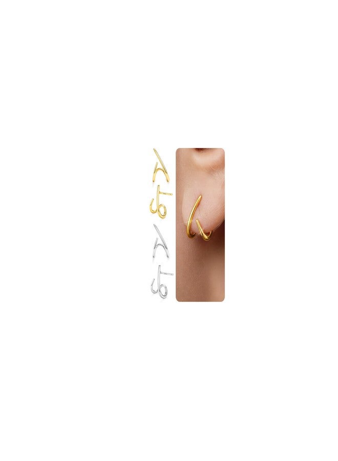 KRFY 2 Pairs Stud Earrings for Women, 16K Plated Silver Gold Earrings for Women Trendy S925 Sterling Silver Post, Dainty Hypoallergenic Earring Jewelry with Clear CZ No Tarnish, 9 mm x 13.3 mm / 8 mm - Image 1