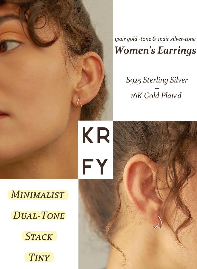 KRFY 2 Pairs Stud Earrings for Women, 16K Plated Silver Gold Earrings for Women Trendy S925 Sterling Silver Post, Dainty Hypoallergenic Earring Jewelry with Clear CZ No Tarnish, 9 mm x 13.3 mm / 8 mm - Image 5