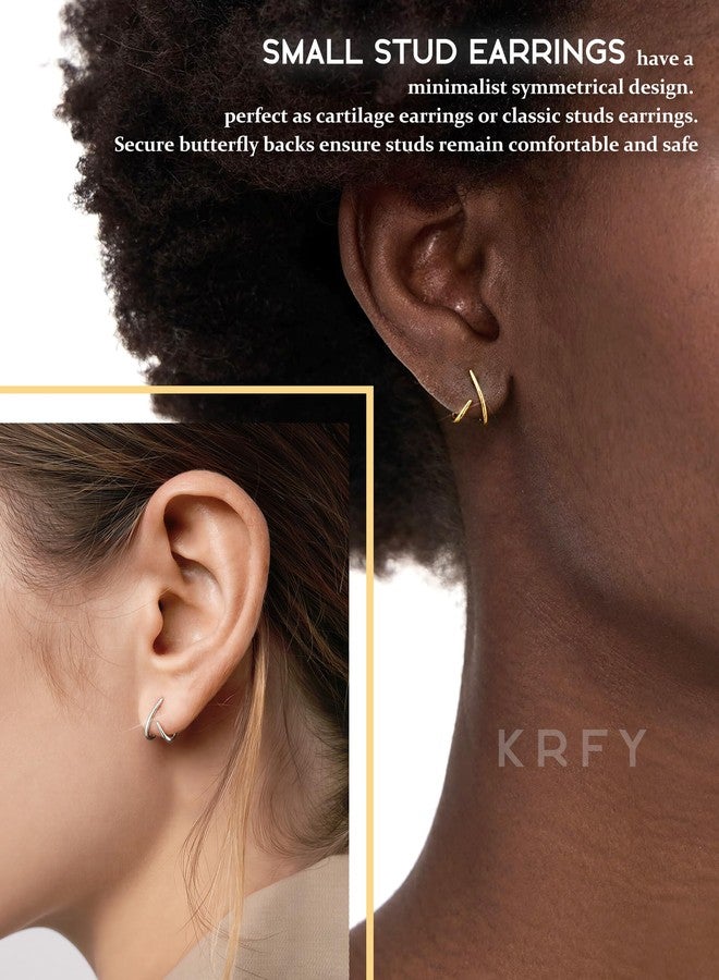 KRFY 2 Pairs Stud Earrings for Women, 16K Plated Silver Gold Earrings for Women Trendy S925 Sterling Silver Post, Dainty Hypoallergenic Earring Jewelry with Clear CZ No Tarnish, 9 mm x 13.3 mm / 8 mm - Image 3