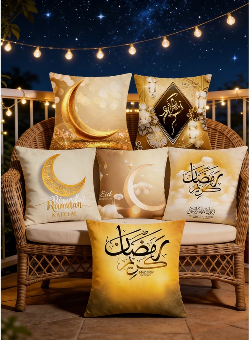 6Pcs Ramadan Cushion Covers, 45x45cm Pillow Covers with Moon Star Lantern Pattern, Perfect for Ramadan Decor at Home, Living Room & Sofa - Image 1