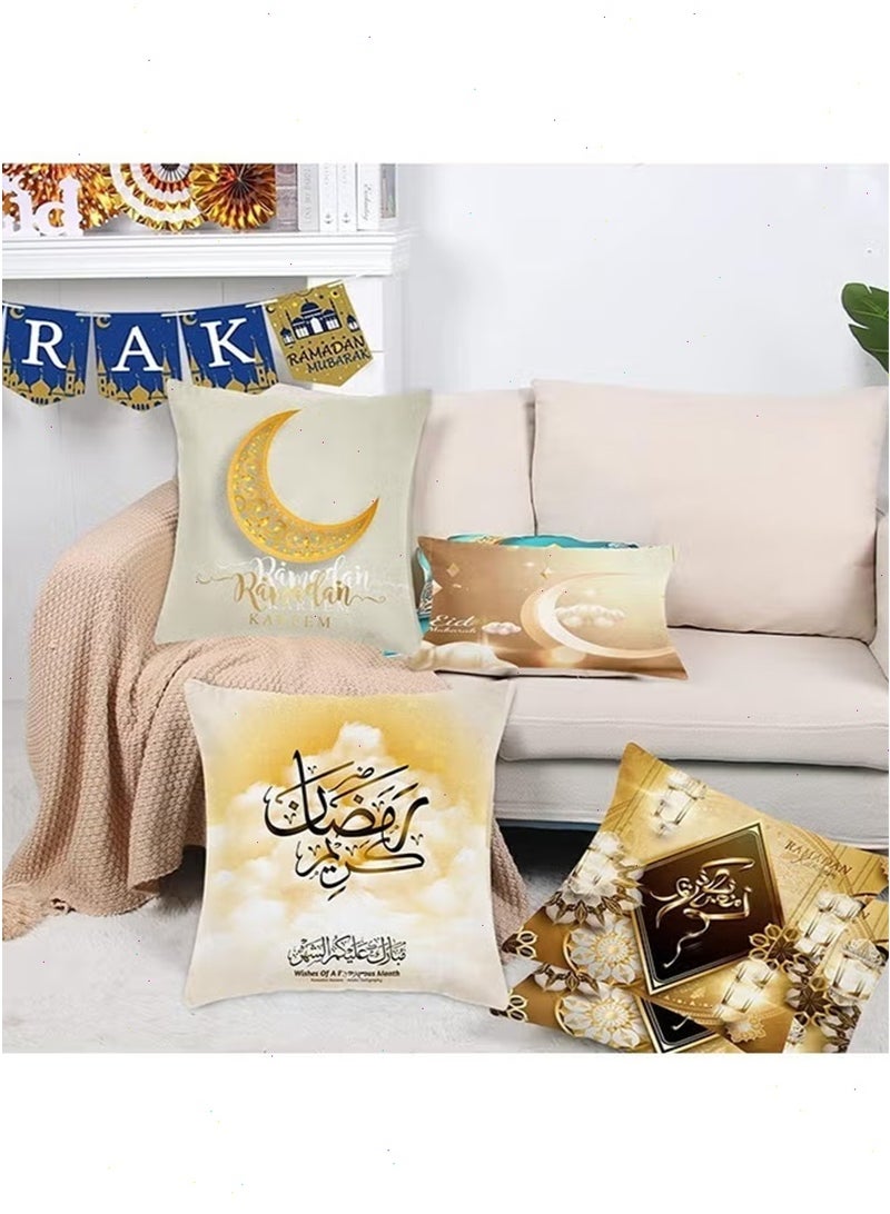 6Pcs Ramadan Cushion Covers, 45x45cm Pillow Covers with Moon Star Lantern Pattern, Perfect for Ramadan Decor at Home, Living Room & Sofa - Image 5