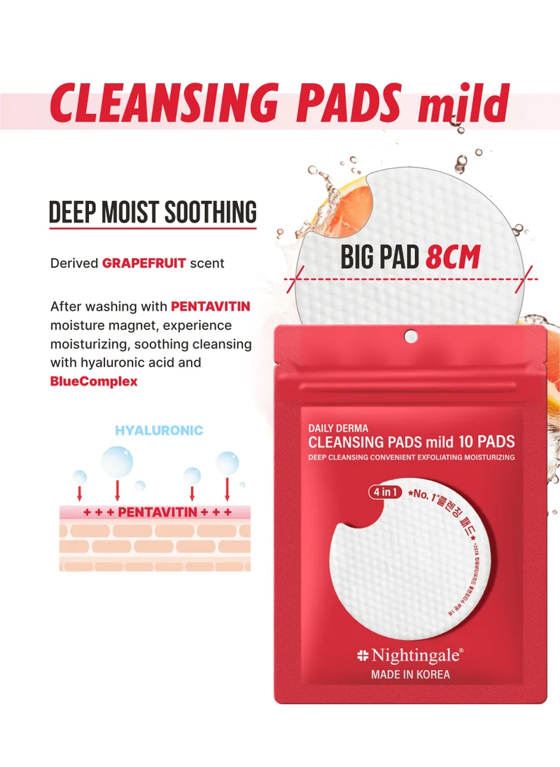 nightingale Korean Cleansing Pads 10 Pcs - Hydrating Makeup Remover with Hyaluronic Acid