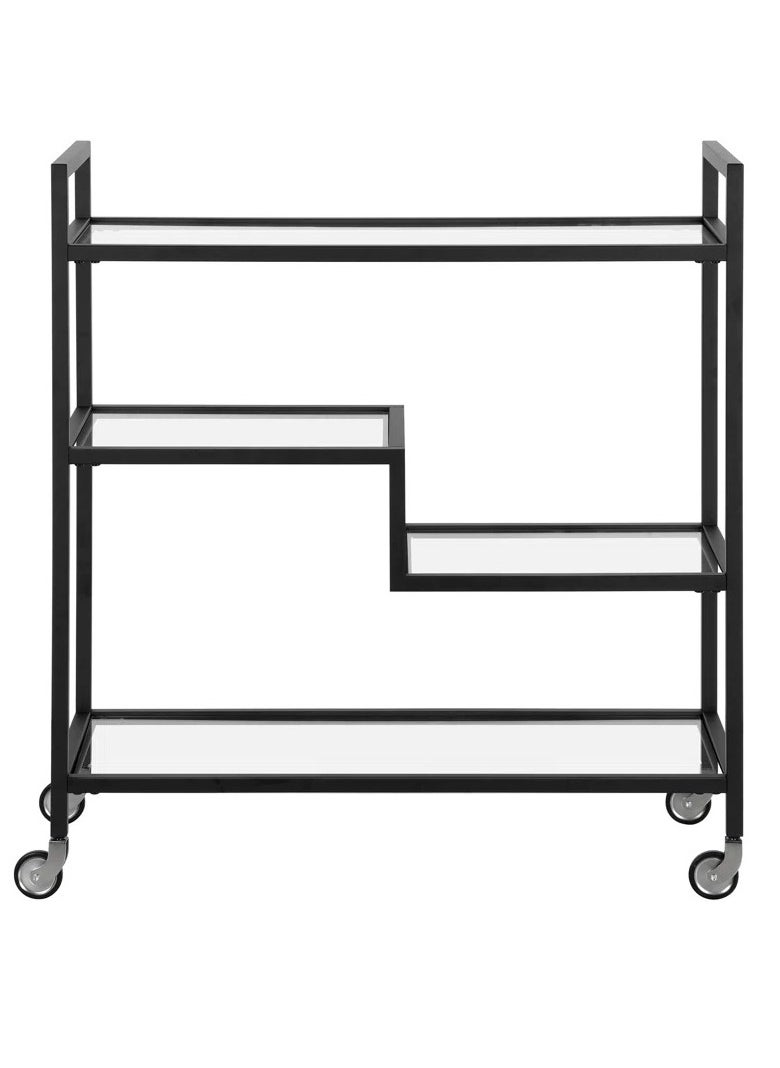 HOME TASTE - Metal Serving Trolley With Clear Glass Shelves PreAssembled Utility Cart For Kitchen, Restaurant, Bar And Hospital Heavy Duty 1.3Cm Thick Metal Frame Black, Small 80X40X90Cm - Image 1