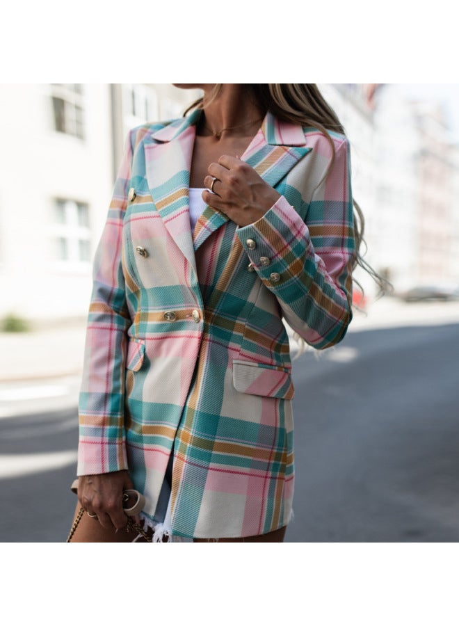 Women's Clothing Autumn New Color Plaid Lapel Small Suit Jacket For Women