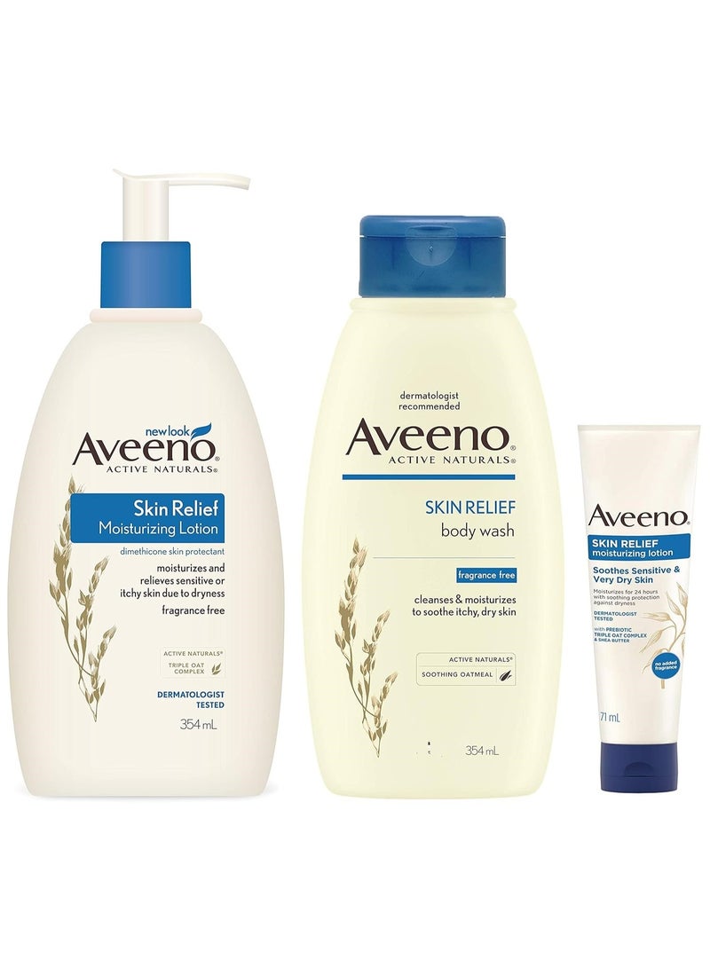 Aveeno Skin Relief Moisturizing Lotion, 354ml & Skin Relief Lotion For Sensitive Skin, White, 71ml & Skin Relief Body Wash For Sensitive Skin, 354ml - Image 2