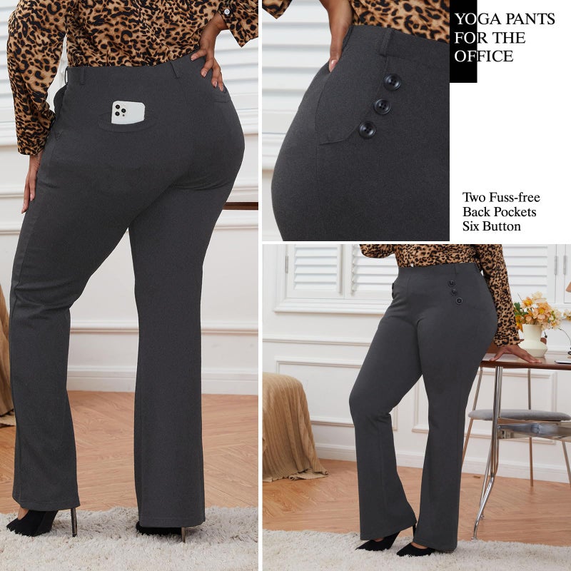 DGD Stretch Dress Pants Plus Size for Women Wrinkle-Free Office Pant with Pocket High Waist Work Casual Pant HeatherGrey 2XL - Image 2
