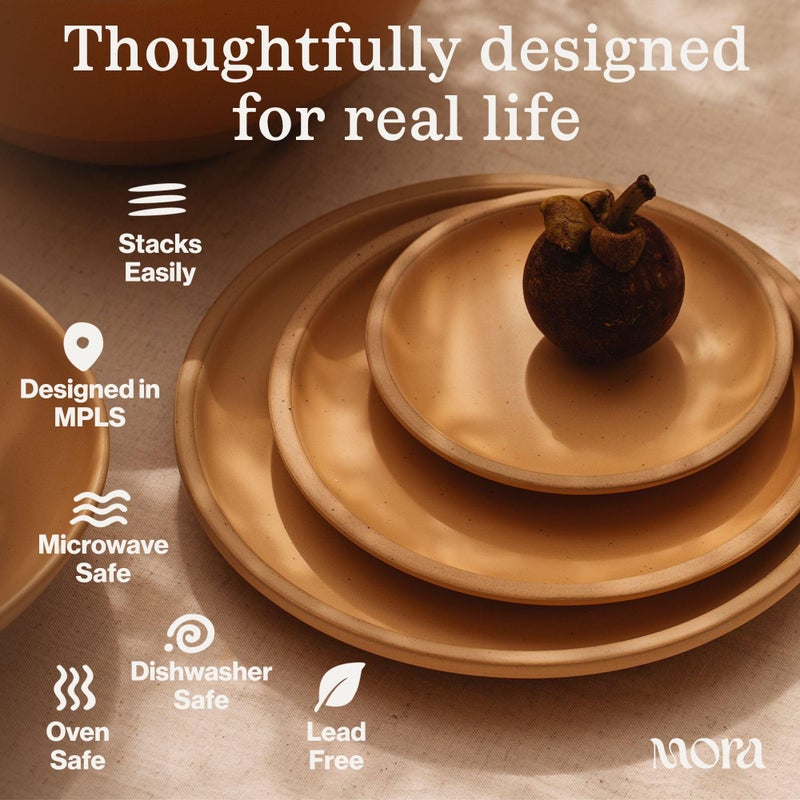 MORA Large Plates Set of 4, 10.5 inch Ceramic Pottery Dinner Plates - Microwave, Oven and Dishwasher Safe - Harvest - Image 4