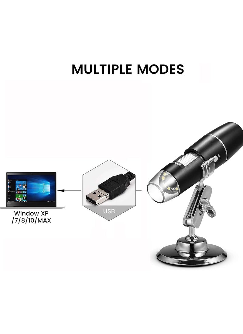 Generic - 1600X USB Digital Microscope with 8 LED Lights, Compatible with PC/Mobile/Tablet, with Metal Stand and USB-C & Micro USB Converter - for Students, Hobbyists, and Research - Image 1