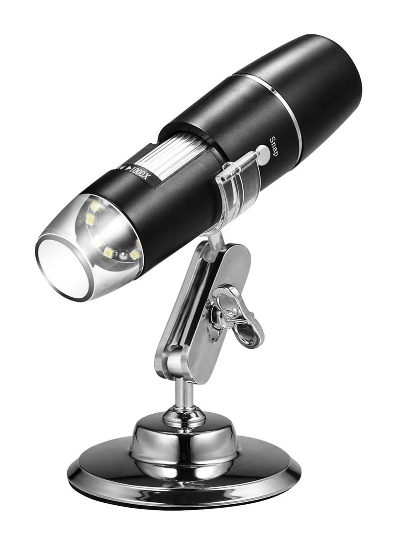 Generic - 1600X USB Digital Microscope with 8 LED Lights, Compatible with PC/Mobile/Tablet, with Metal Stand and USB-C & Micro USB Converter - for Students, Hobbyists, and Research - Image 1