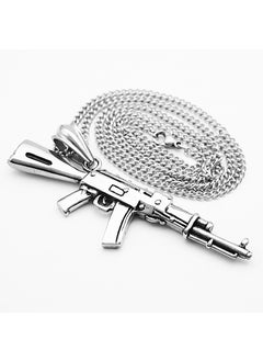 Generic Punk Hip-Hop AK-47 Rifle Pendant Mens Stainless Steel NecklaceSteel color with 55cm Cuban chain Steel color with 55cm Cuban chain 