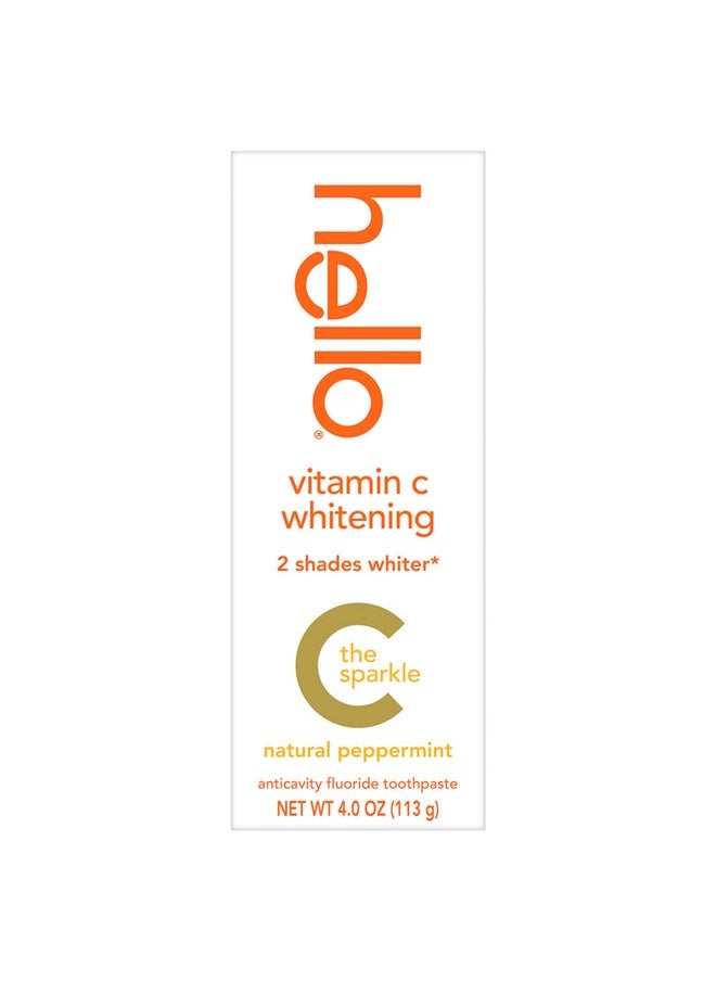 Hello Hello Vitamin C Whitening Toothpaste with Fluoride, Teeth Whitening Toothpaste for Adults, Helps Freshen Breath and Removes Surface Stains, SLS Free, Natural Peppermint Flavor, 4.0 oz Tube  - Image 1