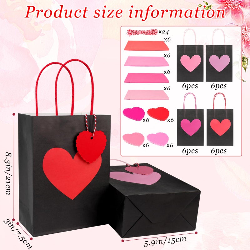 Fangoo 24Pcs Red Pink Heart Valentine Paper Gift Bags with Handles Heart Tags Tissue Paper for Kids Classroom Small Valentine Goodie Bags Wedding Birthday Party Favor Bags - Image 2