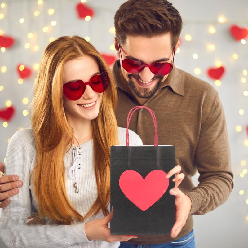 Fangoo 24Pcs Red Pink Heart Valentine Paper Gift Bags with Handles Heart Tags Tissue Paper for Kids Classroom Small Valentine Goodie Bags Wedding Birthday Party Favor Bags - Image 5