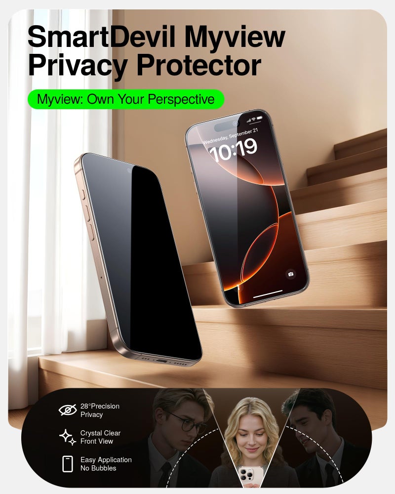 سمارت ديفل SMARTDEVIL 2 Pack MyView Privacy for iPhone 16 Pro Screen Protector - Image 2